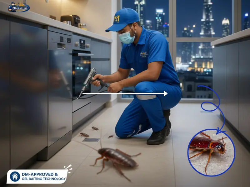 Advanced gel baiting for cockroach control in a modern Dubai kitchen