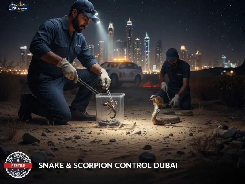 Applying professional-grade reptile repellent around a desert-adjacent villa in Dubai